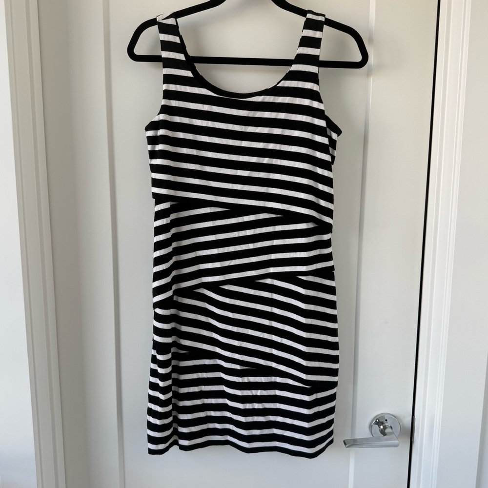 LOFT Black and White Striped Mini Dress